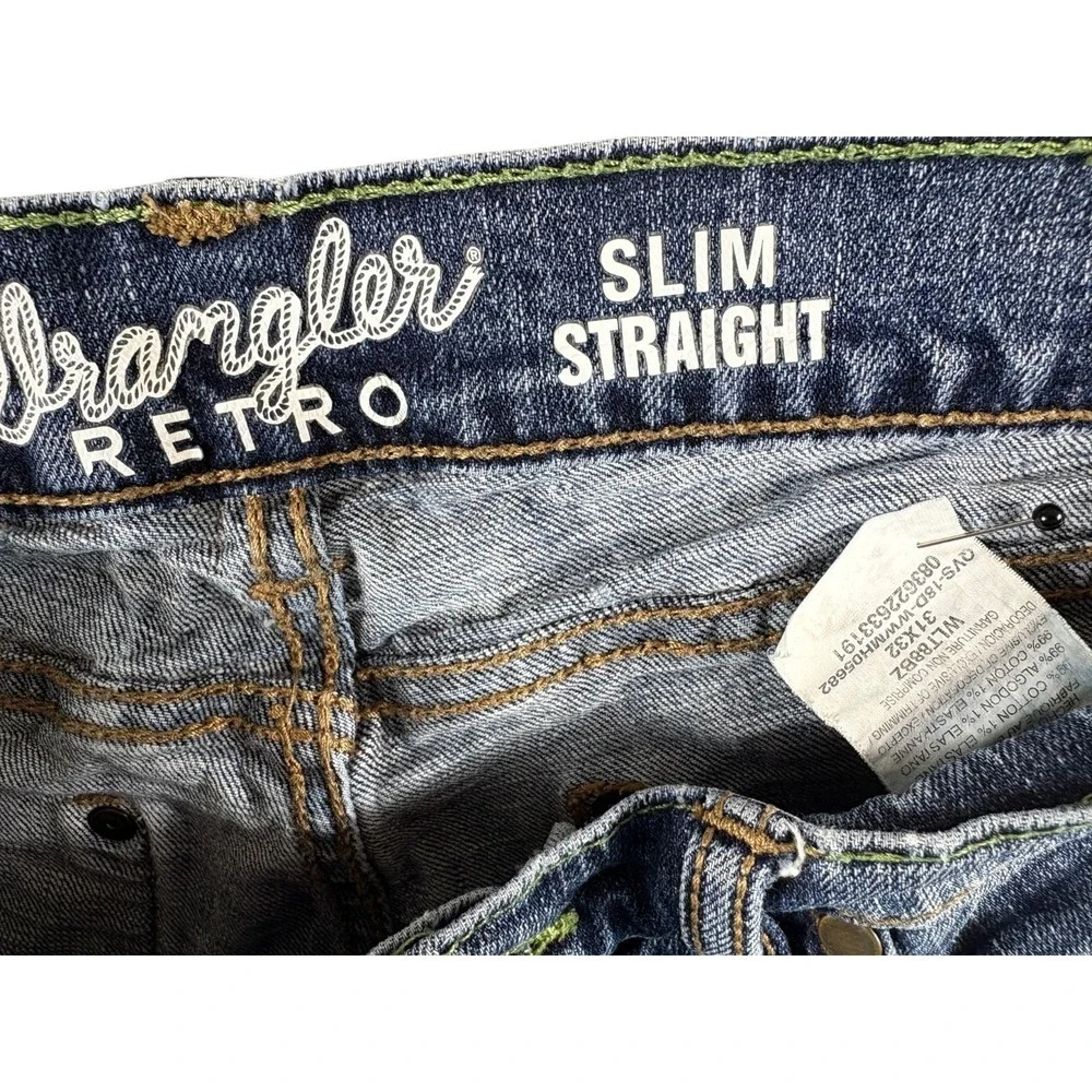 Wrangler‎ Retro Slim Fit Straight Leg Jeans Mens 31x32 Blue Cotton Medium Wash